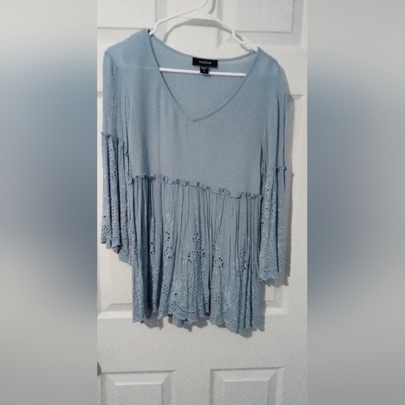 Karen Kane Tops - Karen Kane Blue Relaxed Tiered Tunic